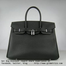 Hermes Birkin 35cm piel de ganado vena Bolsos negro plata