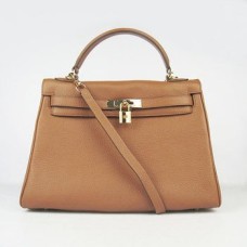 Hermes Kelly 32cm Togo cuero 6108 café claro dorado