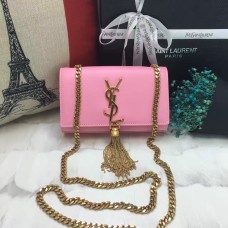 YSL Bolso pequeño de piel con cadena y borlas, 17 cm, rosa