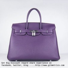 Hermes Birkin 35cm Togo cuero Bolsos púrpura plata