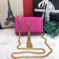 YSL Bolso pequeño con cadena y borlas 17cm Piel de ante rosa