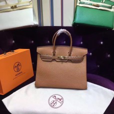 Hermes Birkin 35cm piel de ganado vena Bolsos café claro plata
